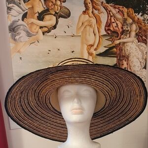 Something Special Tan and Black Striped Straw Hat​​​